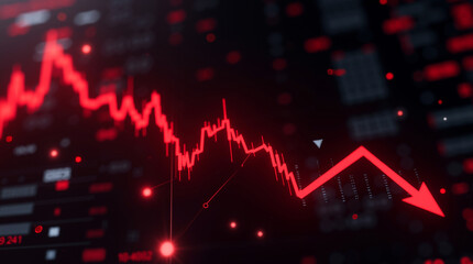 Red stock market crash chart symbolizes financial loss and economic downturn. The concept is of finance, investment, recession, and economic crisis.
