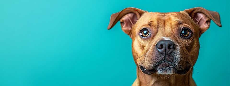 Closeup Dog Portrait Teal Background