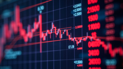  Stock market chart showing downward trend indicating a potential economic loss. Concept is of finance, investment, market decline, and economic downturn. Suitable for business and finance content