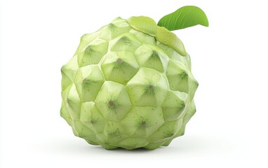 Fresh cherimoya with green scaly skin and creamy white flesh isolated on a white background