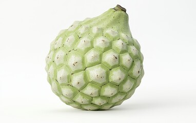 Fresh cherimoya with green scaly skin and creamy white flesh isolated on a white background