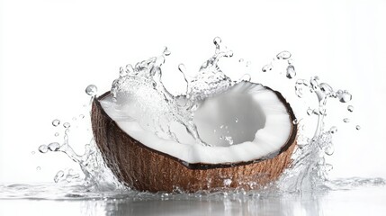 Refreshing coconut water splashing into a glass. The perfect summer drink!