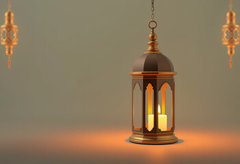 Obraz premium Ramadan Islamic background, Islamic Ramadan Muslim lamp and text with moon RAMADAN KAREEM on light background
