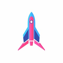 Futuristic rocket logo in blue and pink colors.