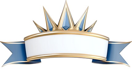 Elegant Gold Crown with Blue Ribbon and Blank Banner Royal Luxury Design Element
