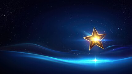 A modern representation of a star symbol shining in the night sky, with a gradient blue-to-black background for a dreamy aesthetic