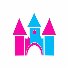 Fantasy Castle Icon in Pink and Blue with Tower Window
