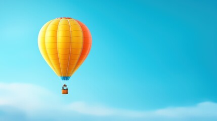 Obraz premium A single colorful air balloon soaring high in the sky against a clear blue background, symbolizing freedom and adventure