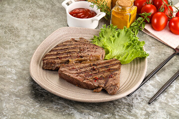 Delicus grilled beef steak with sauce