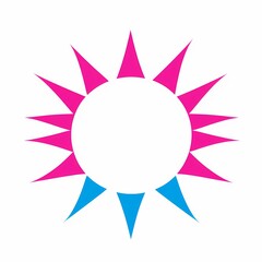 Obraz premium Abstract sun icon in blue and pink colors.