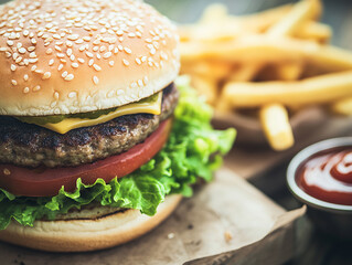 Tasty burger on black background