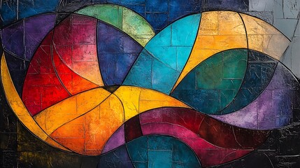 Fototapeta premium Abstract art, colorful mosaic, geometric patterns, wall design, interior decoration