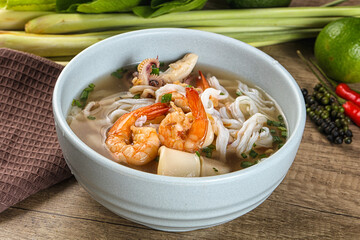 Vietnamese Pho Bo soup with seafood