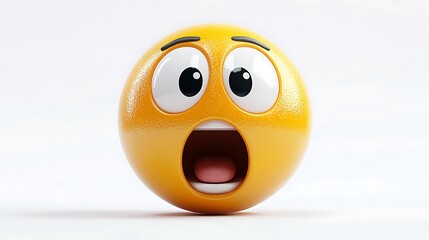 3D rendered surprised emoticon, bright yellow, isolated on white background, digital art, for social media or emoji use