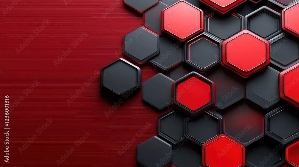 Poster dark red background with futuristic hexagonal patterns