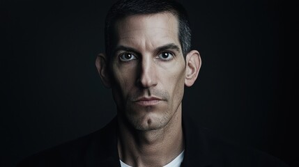 Fototapeta premium Serious Man Portrait: Close-up Headshot Against Dark Background