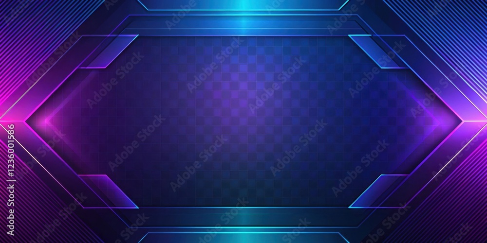 Fototapete abstract geometric background with neon lines and glowing shapes in a deep blue and purple gradient