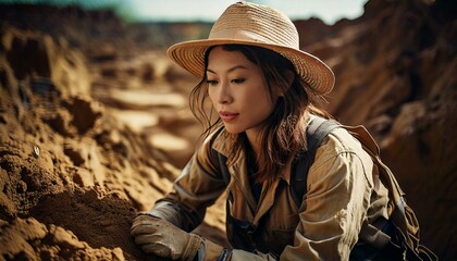 遺跡の発掘作業をする考古学者のイメージ