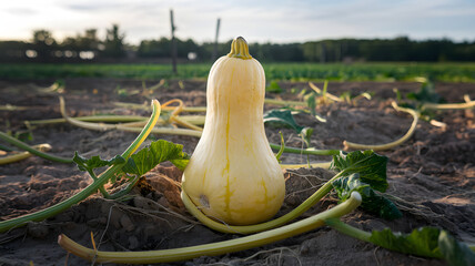 Spaghetti squash growing in the field.