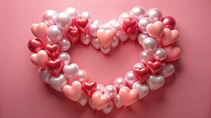 Obraz premium A Heart-Shaped Frame of Air Balloons with Copy Space for Valentine's Day Celebrations