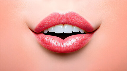 Obraz premium Close-Up View of Bright Pink Lipstick on Smooth Flawless Lips