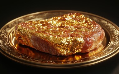 Gold-coated premium steak on a luxury plate