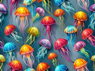 Abstract Jellyfish Pattern on a Grey Background