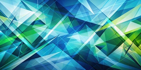 Obraz premium Abstract Geometric Pattern with Intersecting Triangles in Shades of Blue, Green, and White