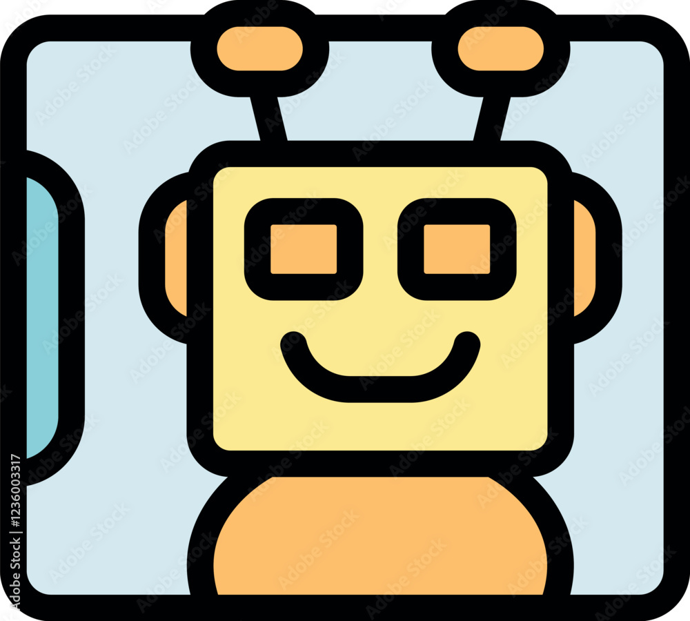 Poster software box with a smiling robot representing artificial intelligence, machine learning, and techno