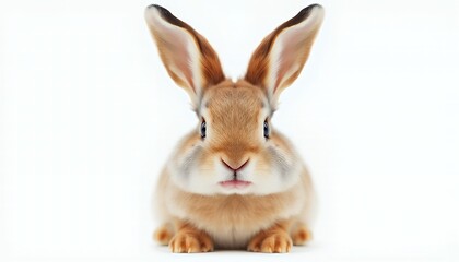 Fototapeta premium Adorable Brown Rabbit Portrait Against White Background