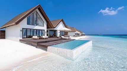 Obraz premium Overwater villas, tropical beach, ocean view, luxury resort