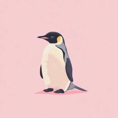 Fototapeta premium Illustration of an Emperor Penguin on pink background, detailed feathers