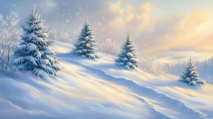 Naklejka premium winter wonderland landscape snowy trees peaceful scene