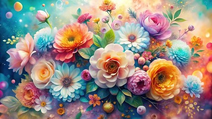 Fototapeta premium Dreamy Watercolor Kaleidoscope: An Abstract Floral Dance
