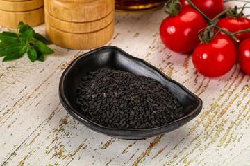 Black sesame seeds in the bowl