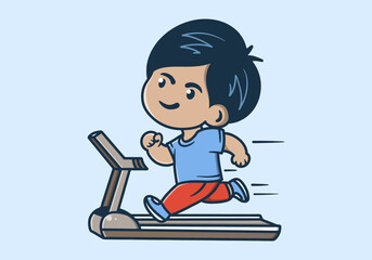Runner boy character running on walking pad