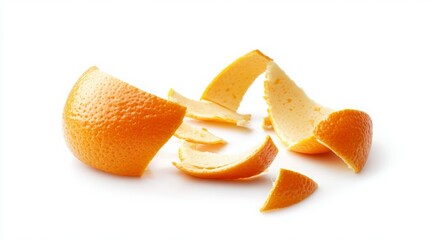 Orange peels on white background.  Citrus fruit zest.