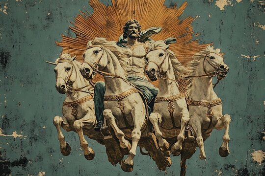 Helios, God of the Sun, riding a chariot. Ancient Greek mythology. Generative AI