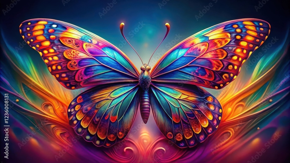 Leinwandbilder a vibrant butterfly with a multicolored gradient pattern on its wings against a swirling background 