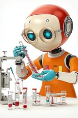 Naklejka premium A robot conducting experiments in a colorful laboratory.