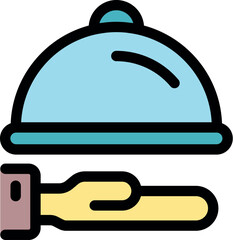 Cartoon waiter hand holding a cloche serving tray, ready to serve a meal in a restaurant