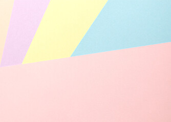 Pastel abstract geometric paper background with a modern minimalist design. Features multiple colors including pink, yellow, blue, and lavender, arranged in a stylish and decorative composition. Soft