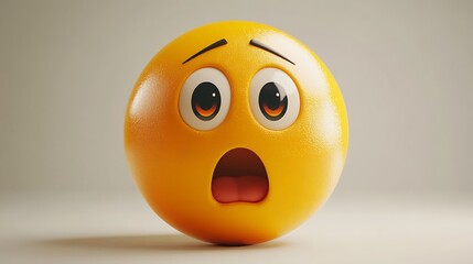 3D Yellow Emoji, Surprised Expression, Studio Shot