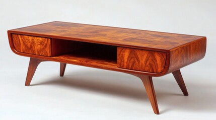 Mid-Century Modern Coffee Table with Curved Design and Wooden Drawers