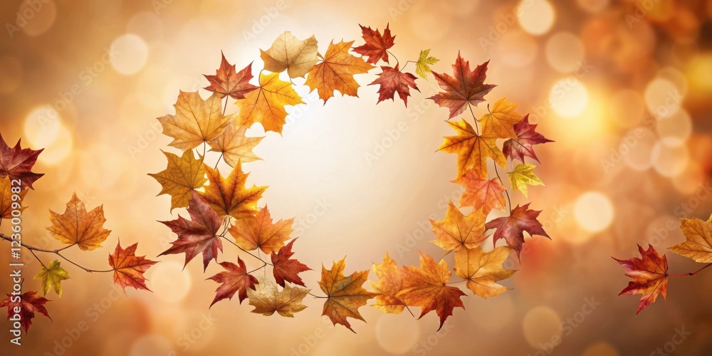 Poster golden hues of autumn a delicate branch of vibrant leaves creates a circular frame against a softly 