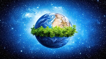 Fototapeta premium Environmental Sustainability in Space Earth’s Fertility and Green Contrast against the Cosmic Environment