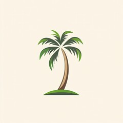 Obraz premium Minimalist palm tree icon with green leaves and brown trunk on beige background