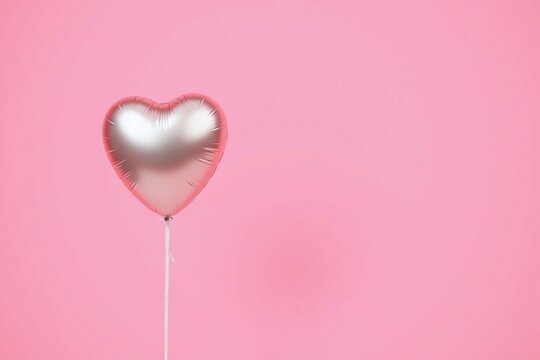 metallic heart shaped balloon on solid pink background string