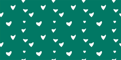 White Heart Seamless Pattern on green Background. Love romantic theme. Pattern hearts with Love for Valentine's Day. Valentines day background. Vector abstract texture with small hearts