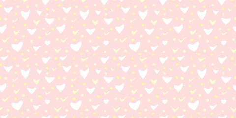 Fototapeta premium White Heart Seamless Pattern on pink Background. Love romantic theme. Pattern hearts with Love for Valentine's Day. Valentines day background. Vector abstract texture with small hearts